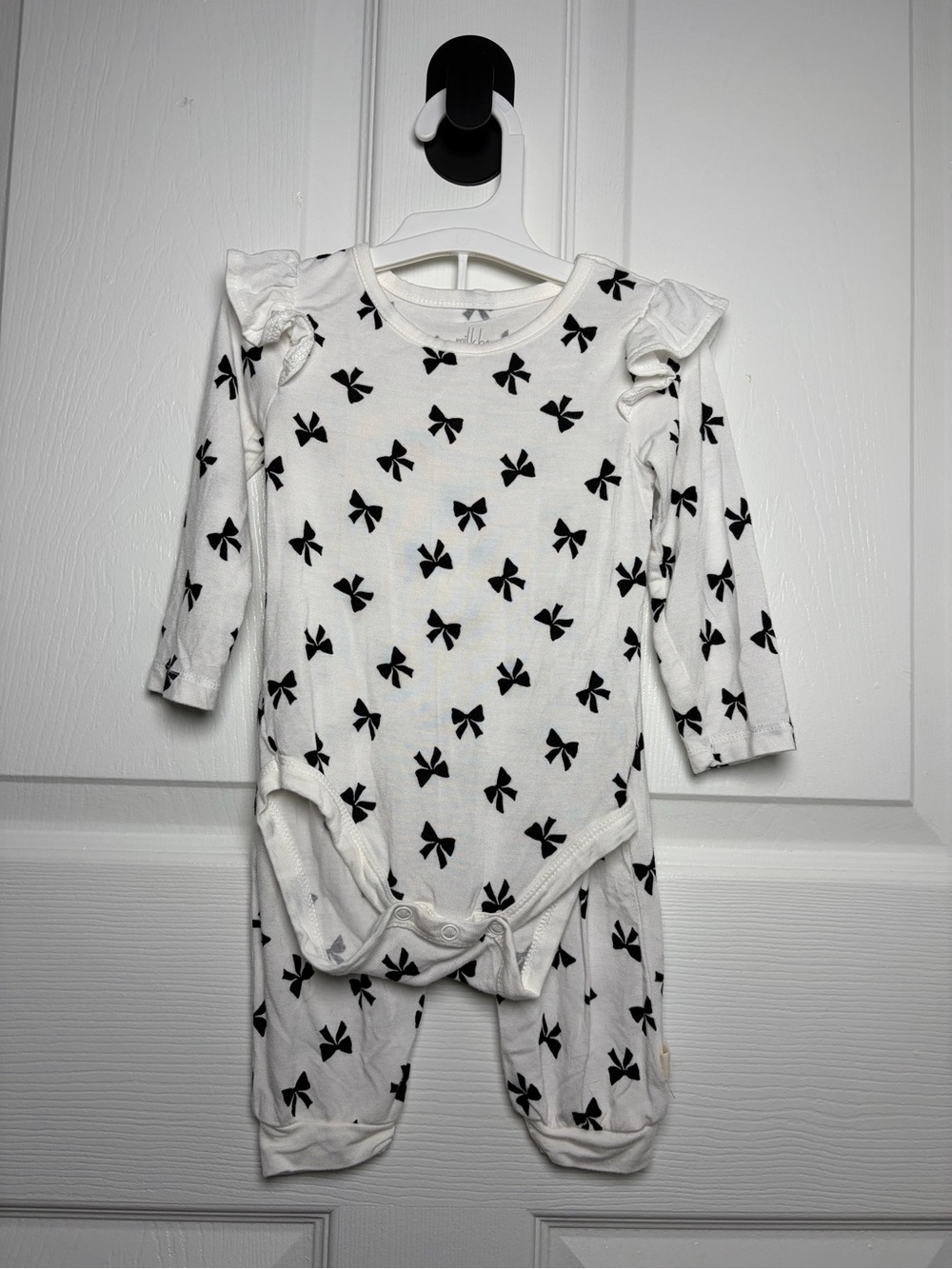 Milkberry Bamboo Black Bow Bodysuit Jogger Set 6-9M EUC